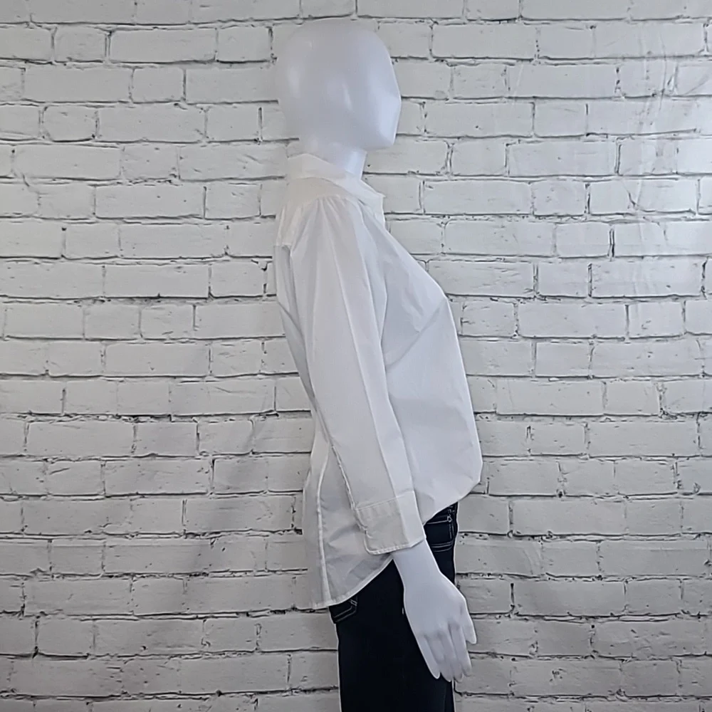 J Crew Stretch Cotton Perfect Fitted Button Front 3/4 Sleeve Blouse/Shirt White
